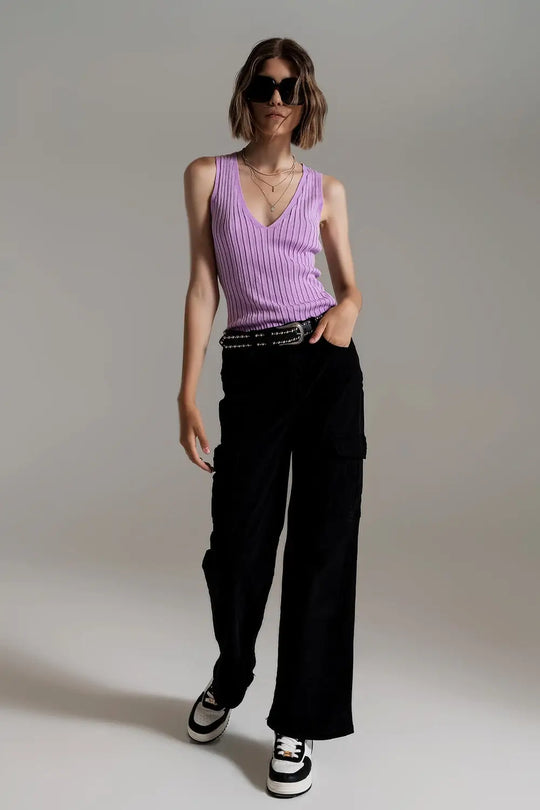 Straight Leg Cargo Jeans in Black - Colored Jeans