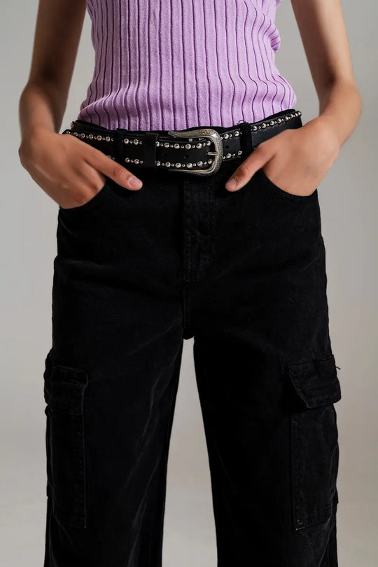 Straight Leg Cargo Jeans in Black - Colored Jeans