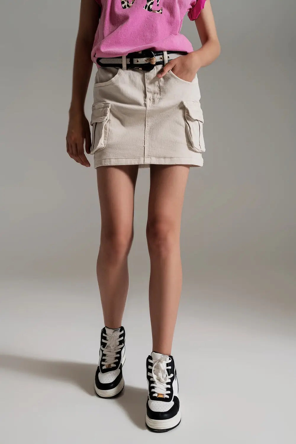 Cargo Mini Skirt in Beige - Skirts