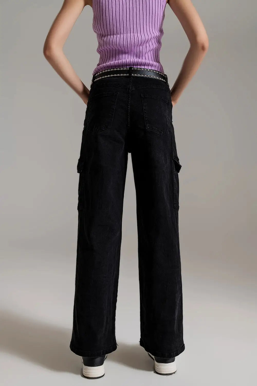 Straight Leg Cargo Jeans in Black - Colored Jeans