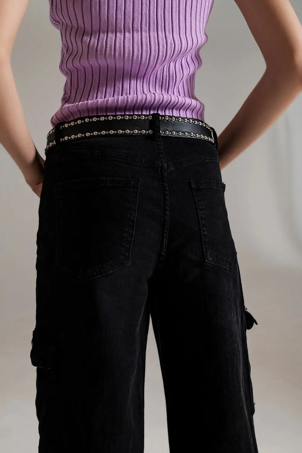 Straight Leg Cargo Jeans in Black - Colored Jeans
