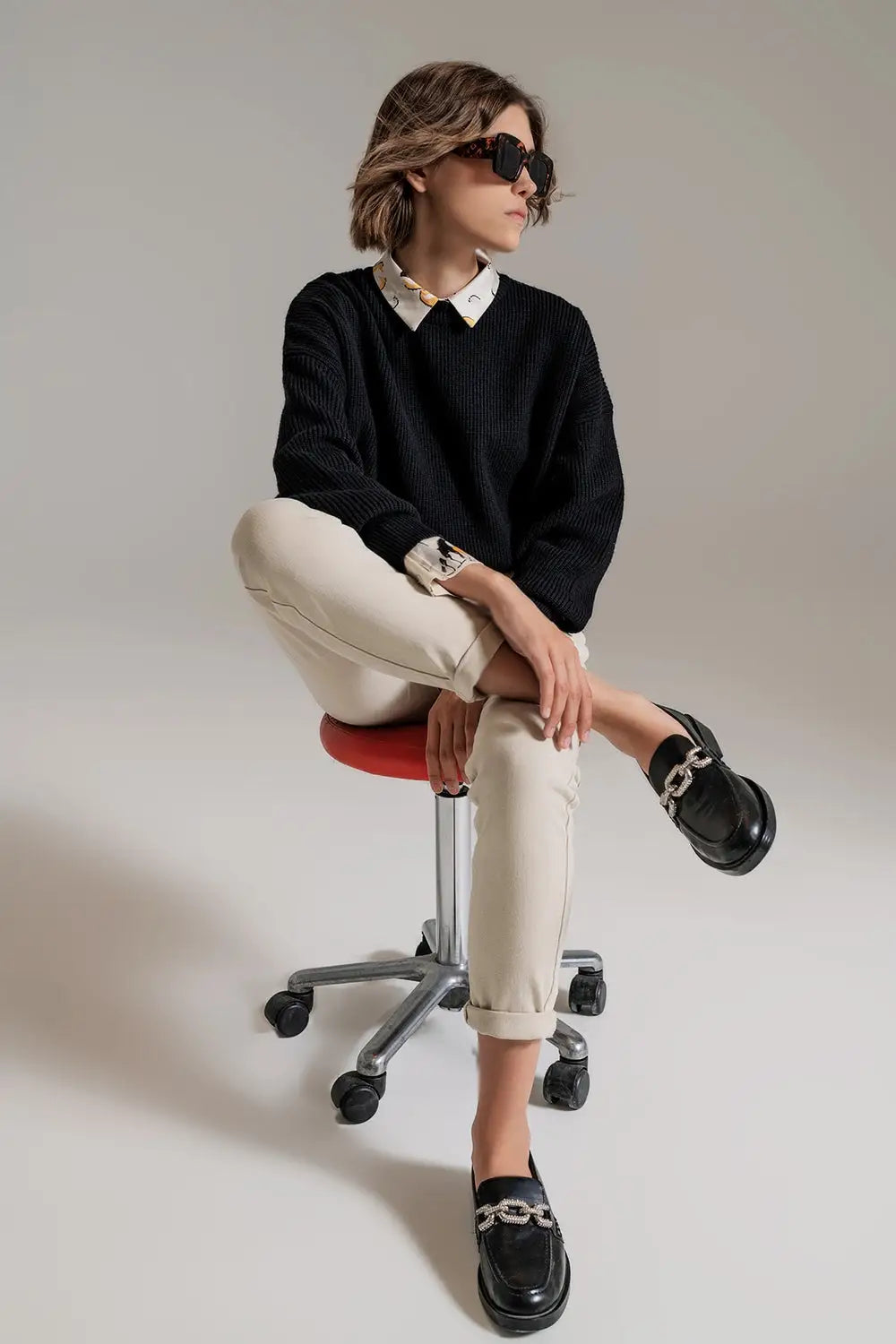 Black chunky knitted relaxed Jumper - Sweaters