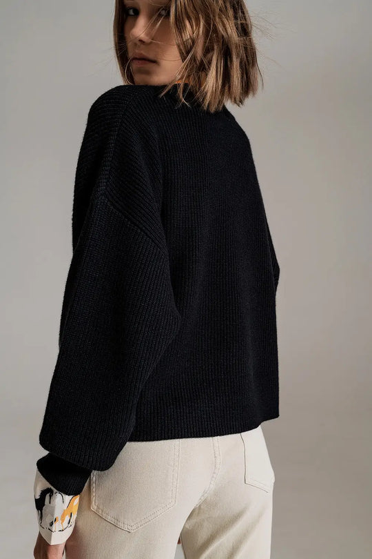 Black chunky knitted relaxed Jumper - Sweaters