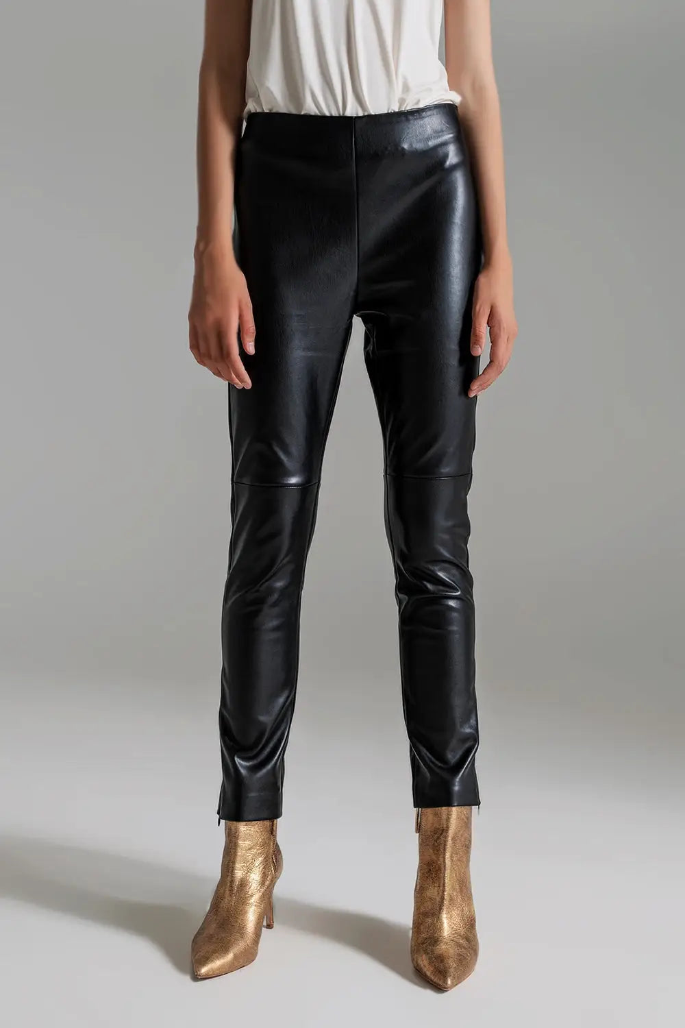 black faux leather effect skinny pants - Pants
