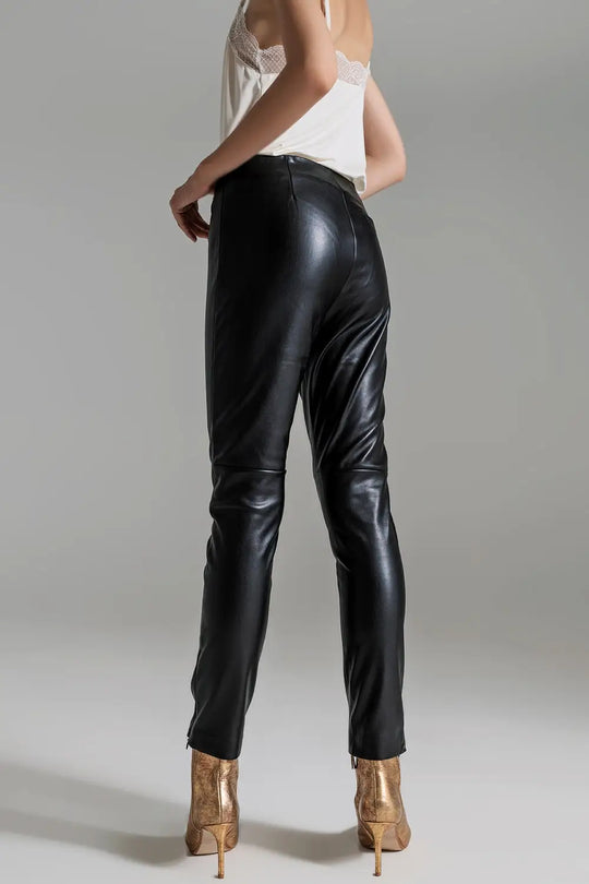 black faux leather effect skinny pants - Pants