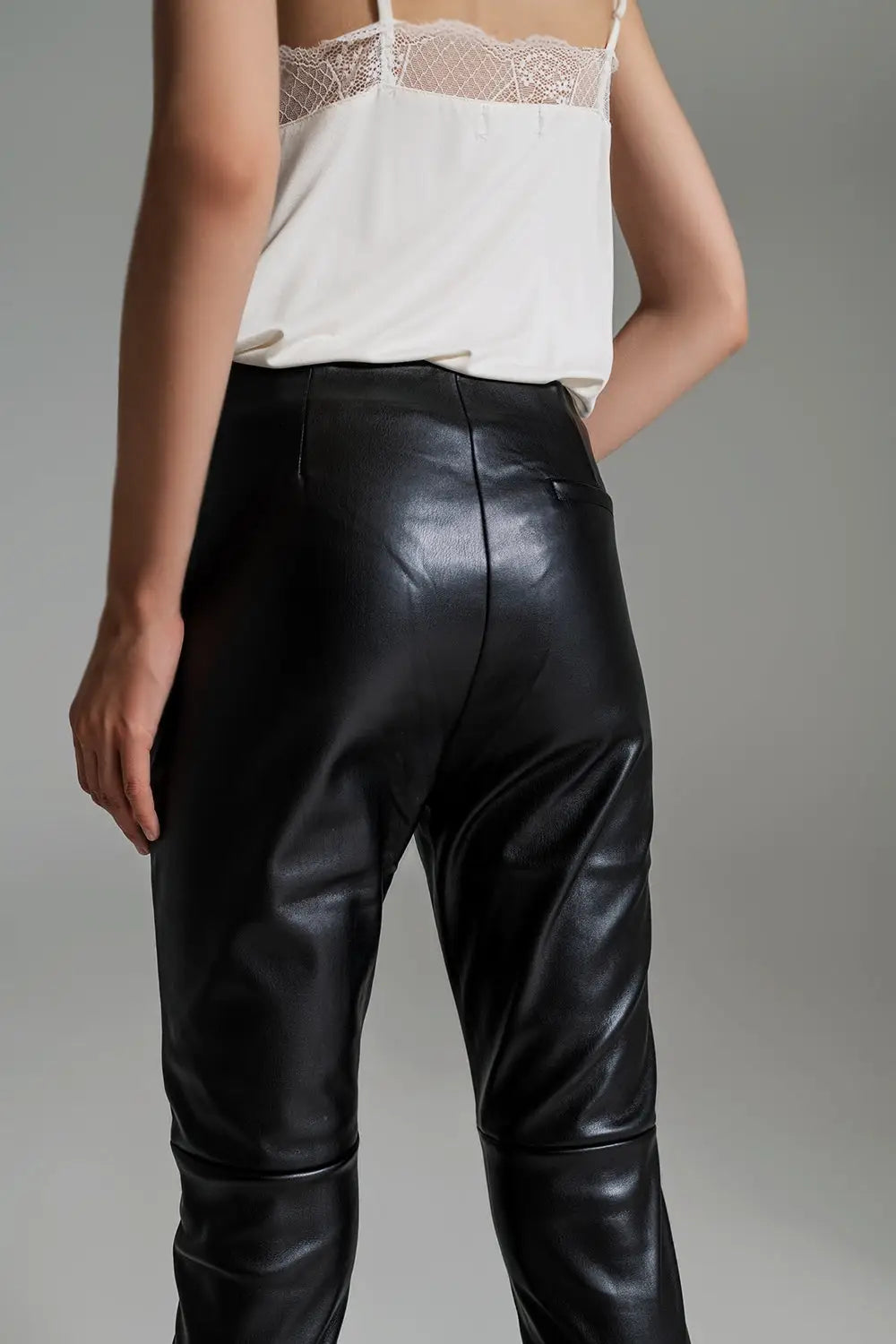 black faux leather effect skinny pants - Pants