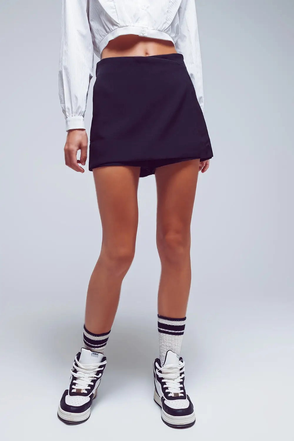 Wrap Mini Skort in Black - Skirts Pants