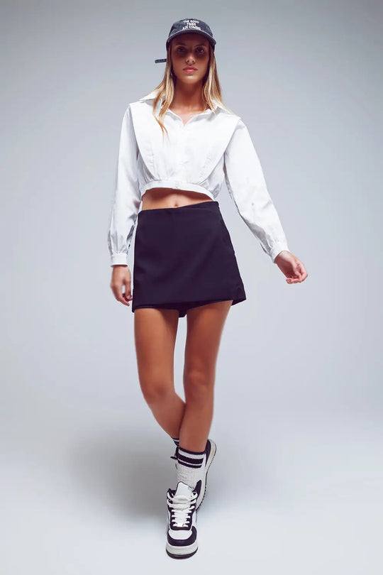 Wrap Mini Skort in Black - Skirts Pants