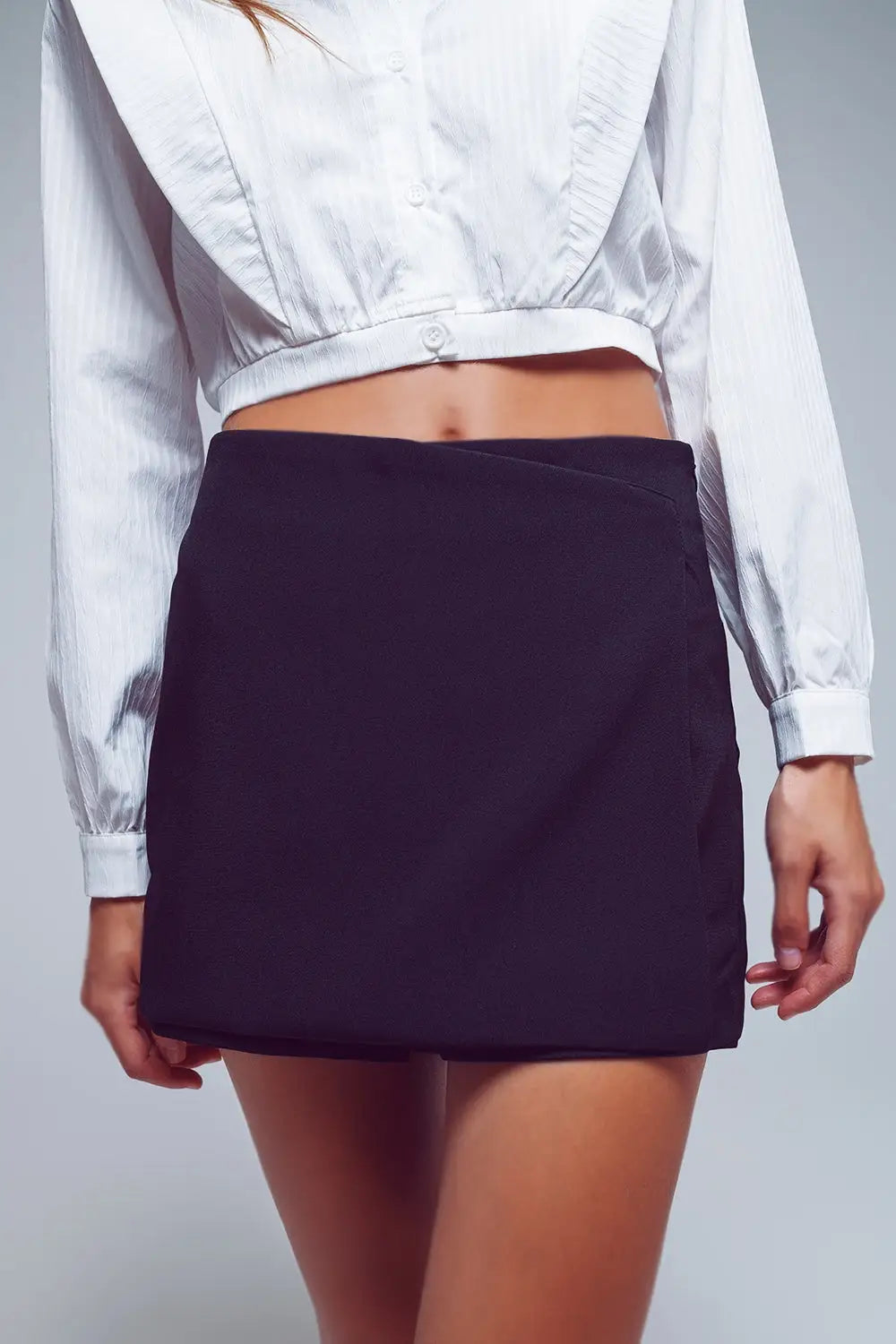 Wrap Mini Skort in Black - Skirts Pants