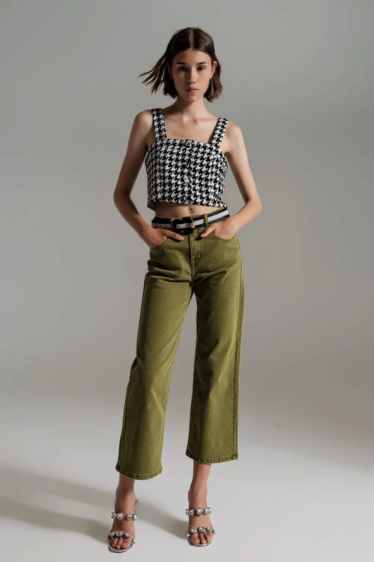 Cropped wide leg jeans in Olive green - Colored Jeans