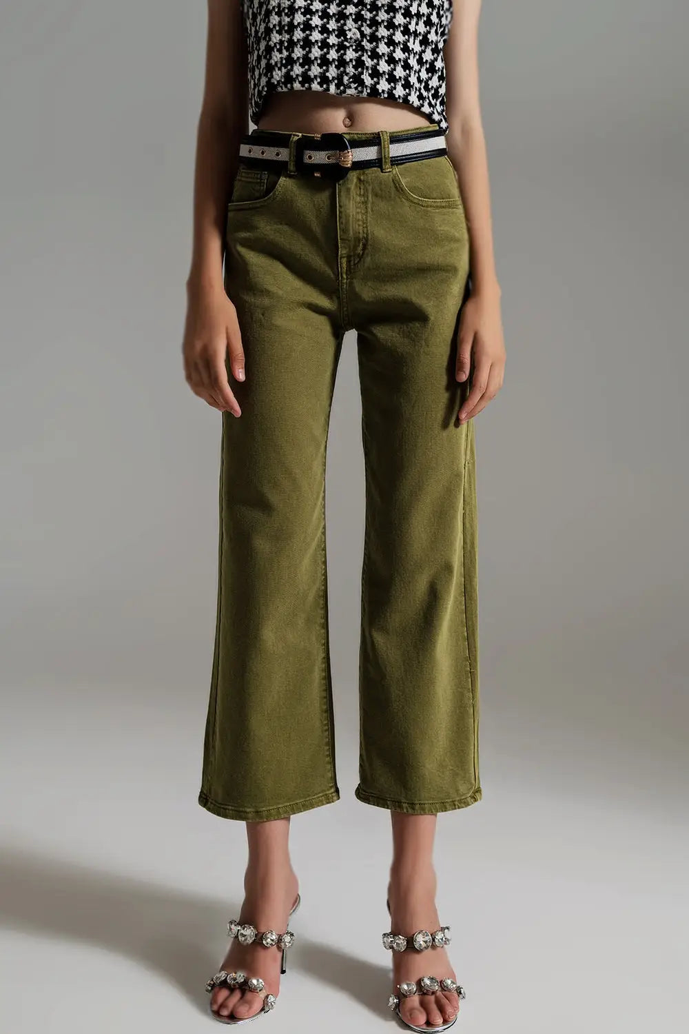 Cropped wide leg jeans in Olive green - Colored Jeans