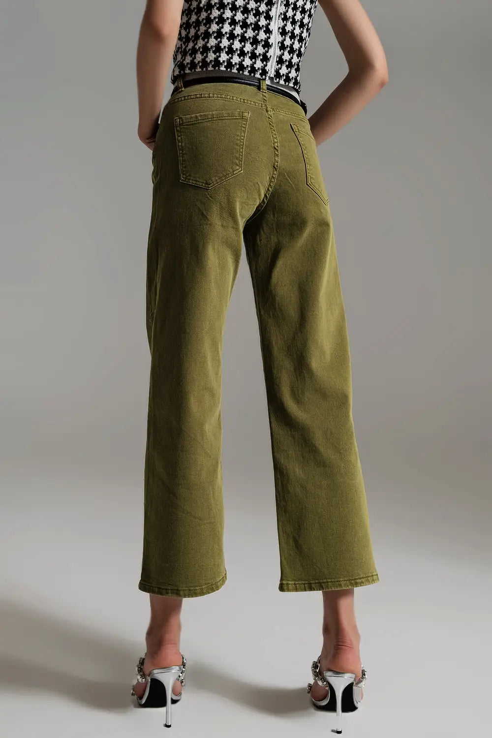 Cropped wide leg jeans in Olive green - Colored Jeans