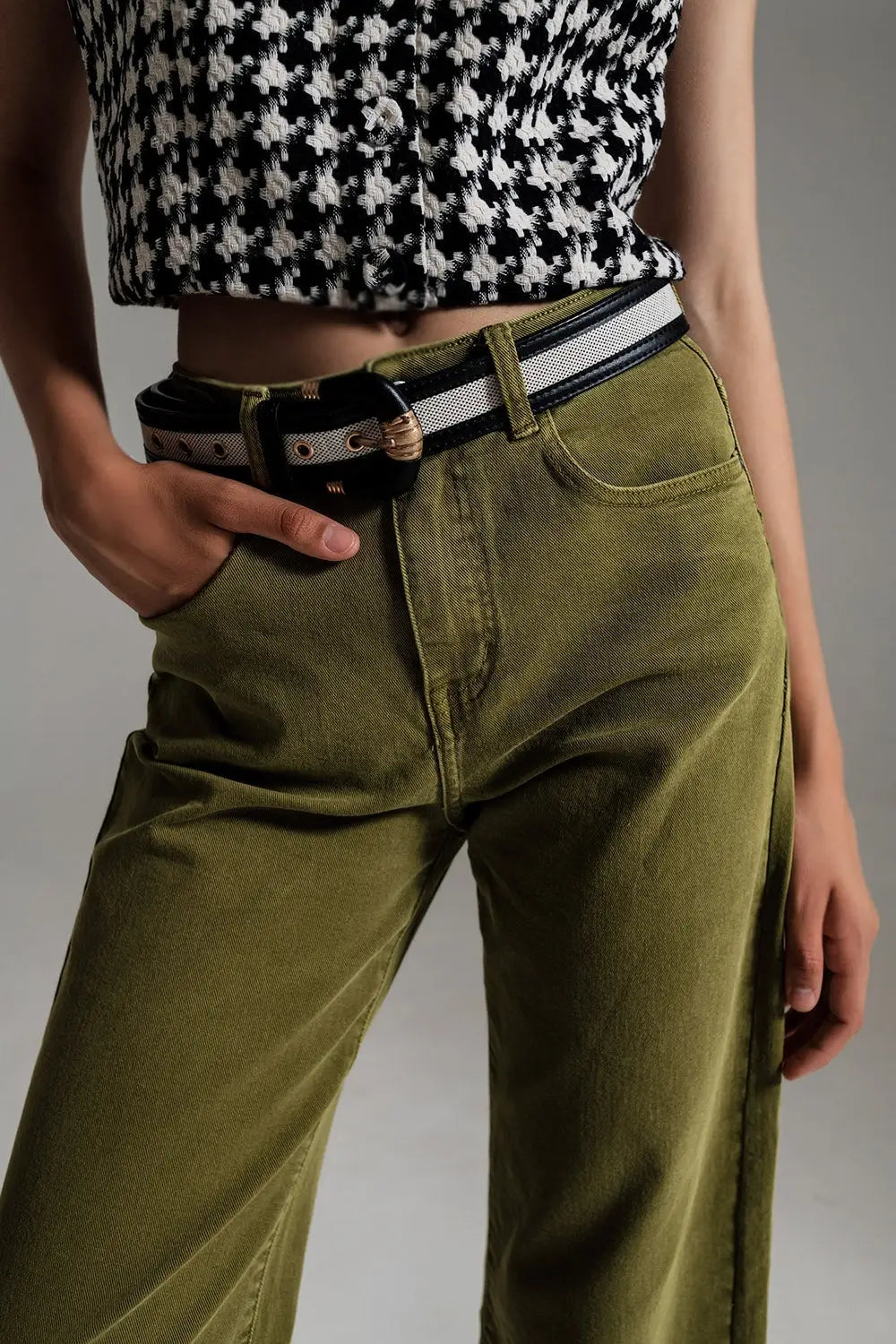 Cropped wide leg jeans in Olive green - Colored Jeans