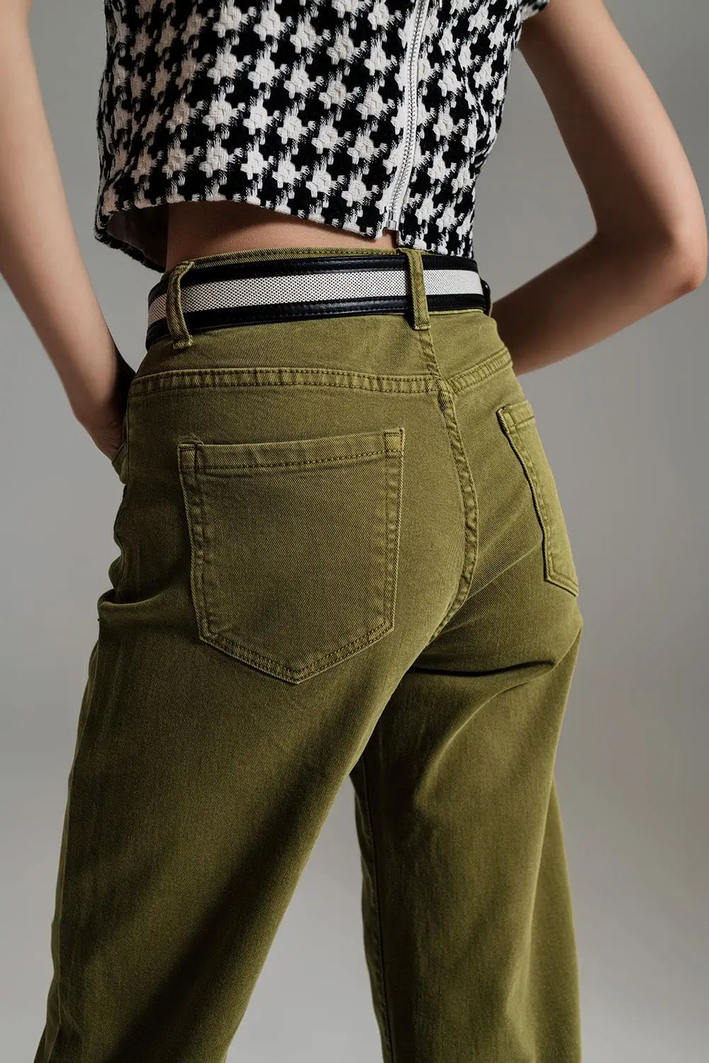 Cropped wide leg jeans in Olive green - Colored Jeans
