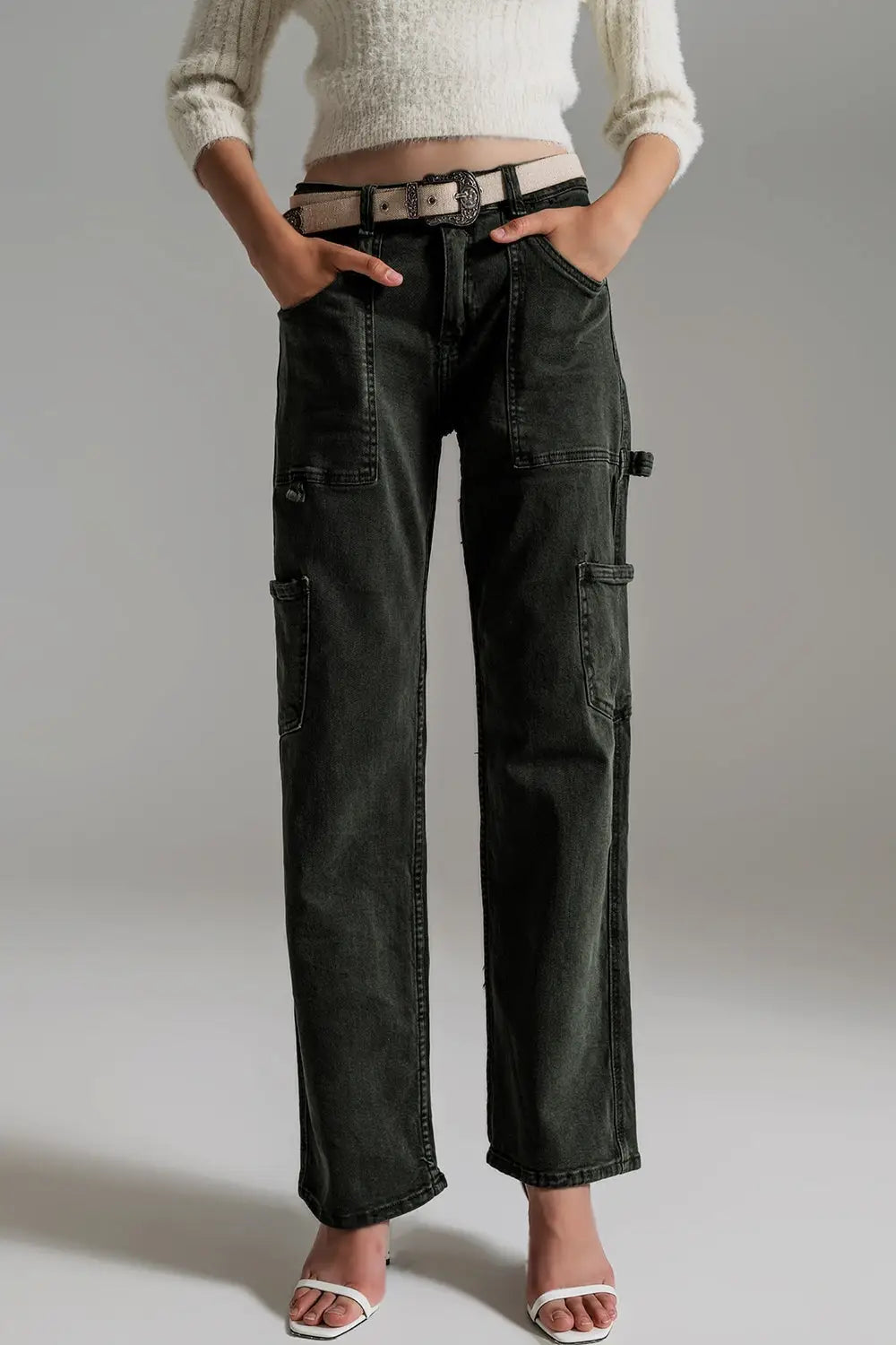 Straight Leg Cargo Pants in dark green - Colored Jeans