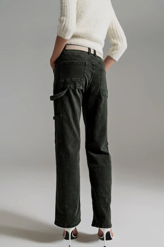 Straight Leg Cargo Pants in dark green - Colored Jeans