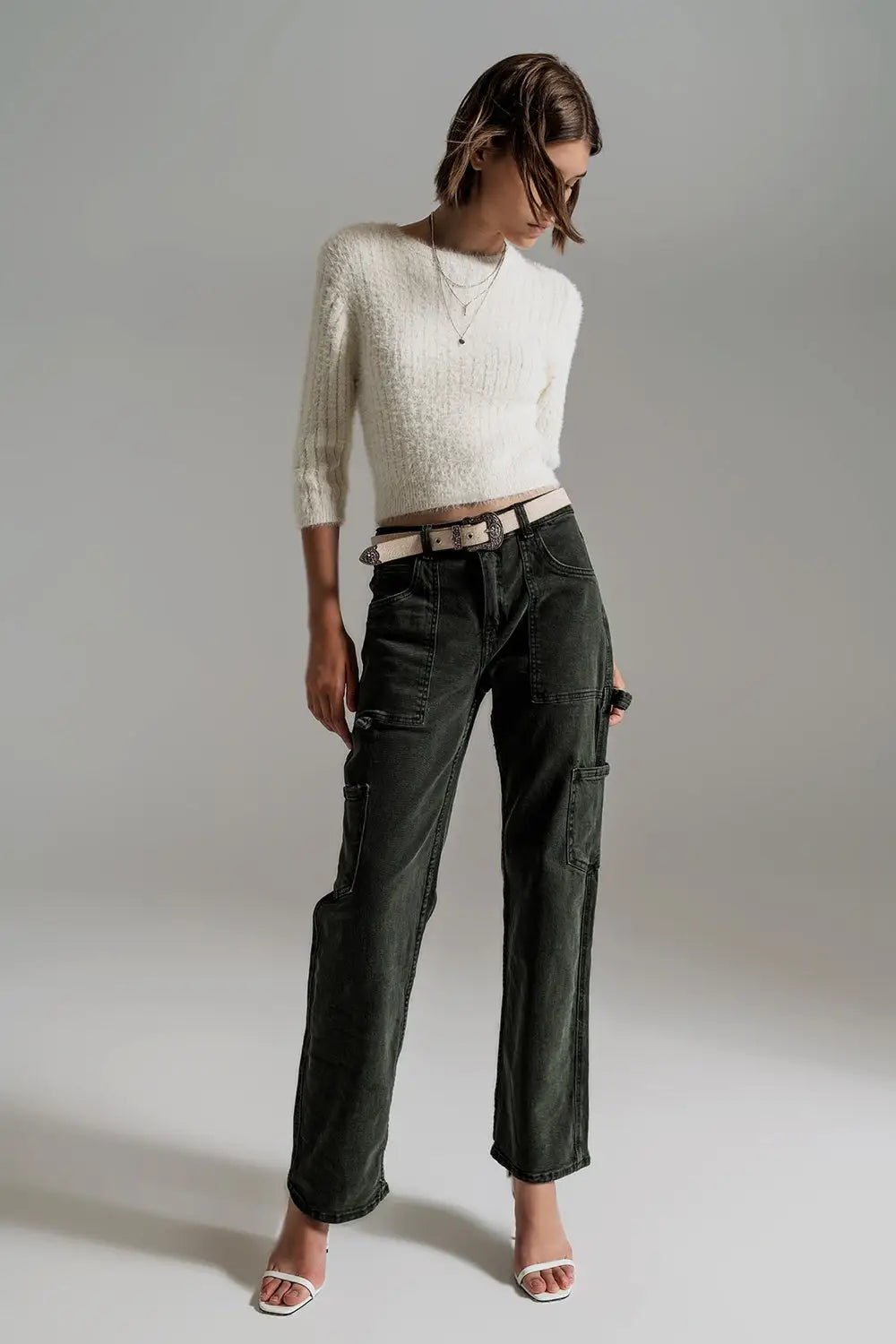 Straight Leg Cargo Pants in dark green - Colored Jeans