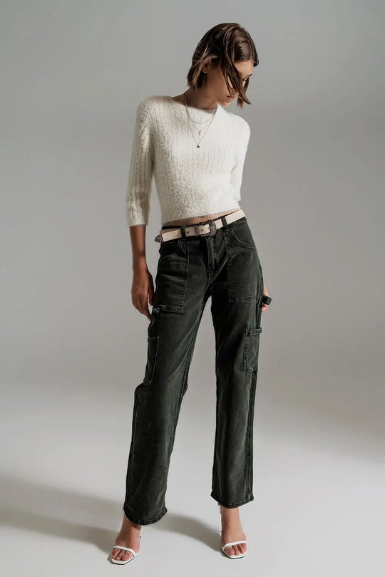 Straight Leg Cargo Pants in dark green - Colored Jeans