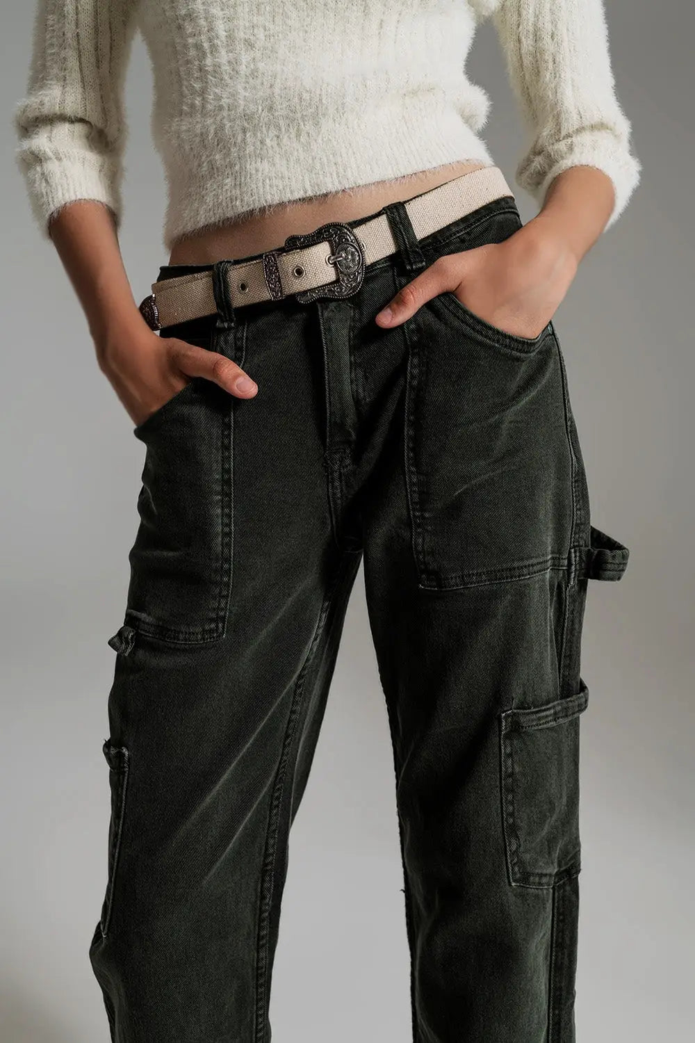 Straight Leg Cargo Pants in dark green - Colored Jeans