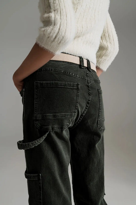 Straight Leg Cargo Pants in dark green - Colored Jeans