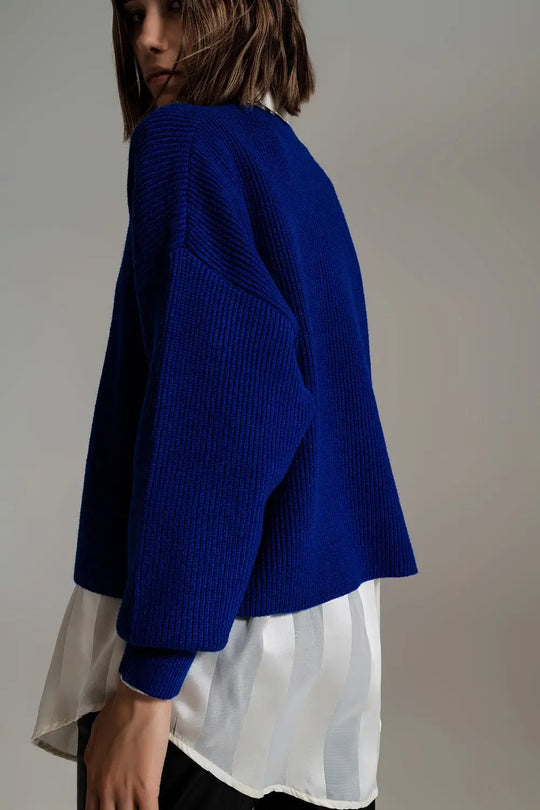 Blue chunky knitted relaxed Jumper - Sweaters
