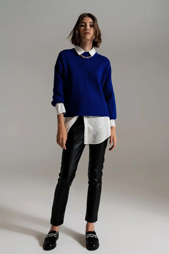 Blue chunky knitted relaxed Jumper - Sweaters