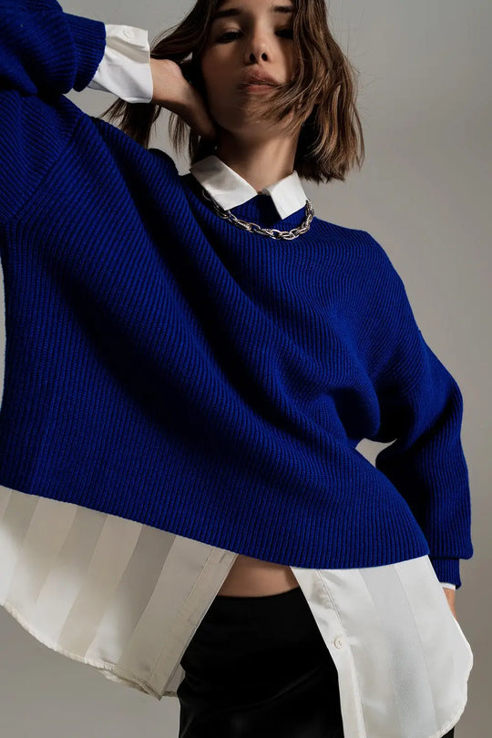 Blue chunky knitted relaxed Jumper - Sweaters