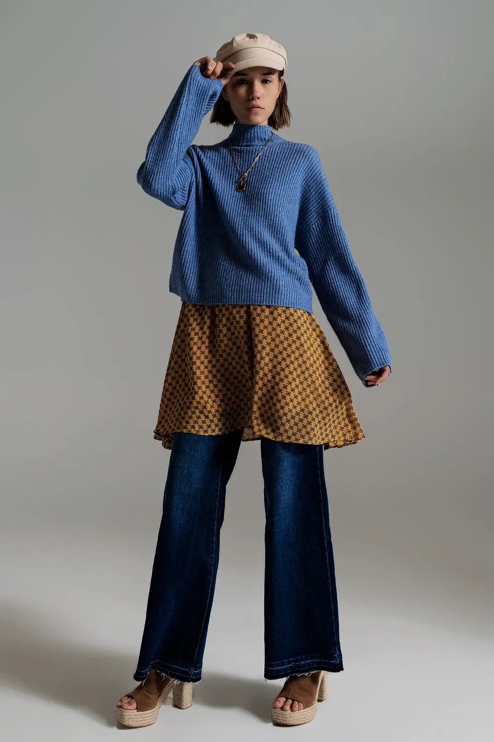 Blue soft ribbed turtleneck jumper - Sweaters