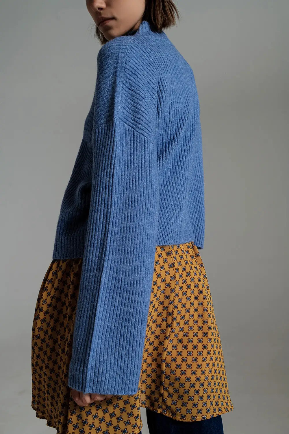 Blue soft ribbed turtleneck jumper - Sweaters