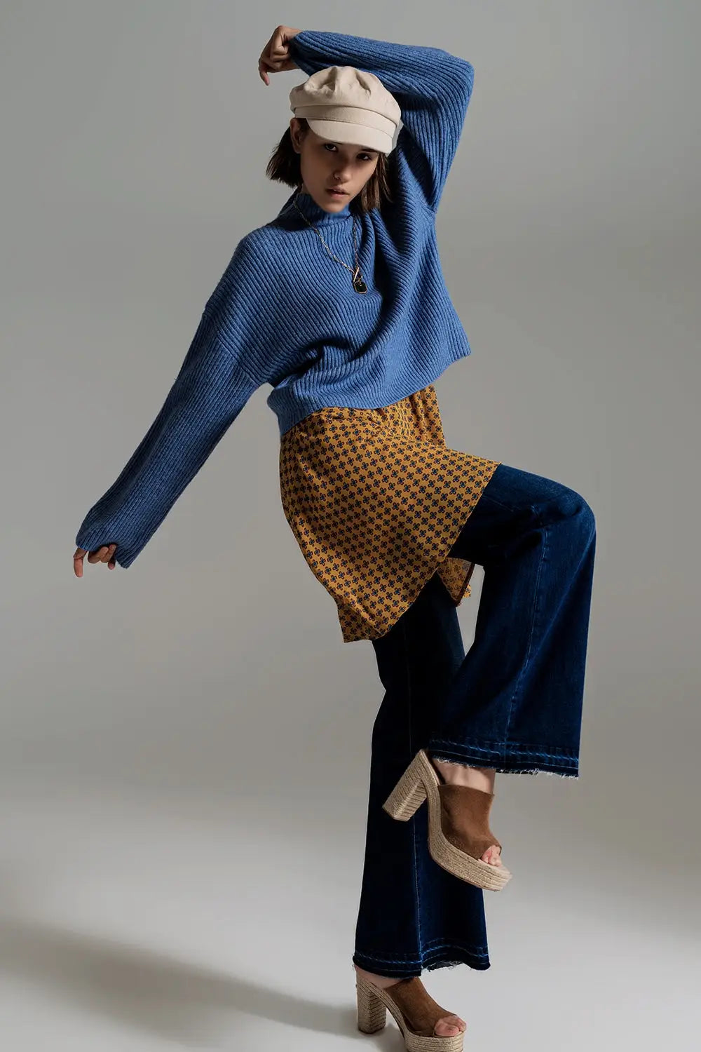 Blue soft ribbed turtleneck jumper - Sweaters