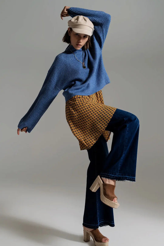 Blue soft ribbed turtleneck jumper - Sweaters