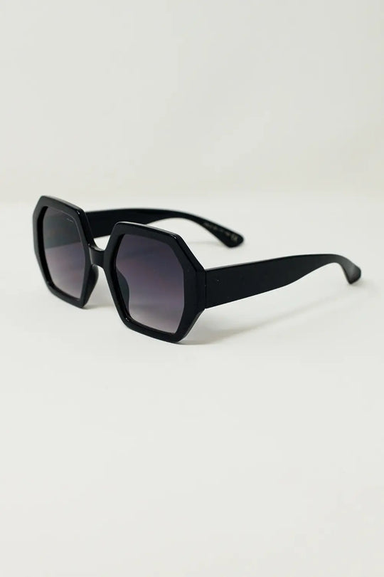 Black Hexagonal Oversized Sunglasses In Vintage - BLACK / ONE - Sunglasses