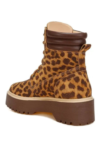 Ujola High Ankle Leopard Print Suede Boots