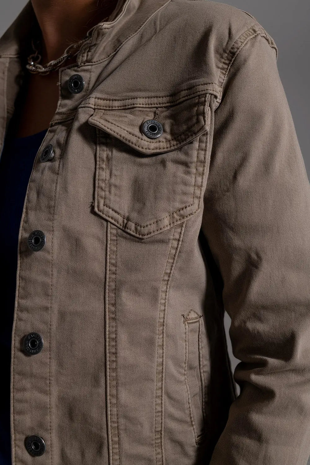 Basic Denim Jacket With Pockets in Beige - Jackets