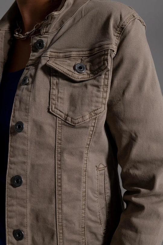 Basic Denim Jacket With Pockets in Beige - Jackets