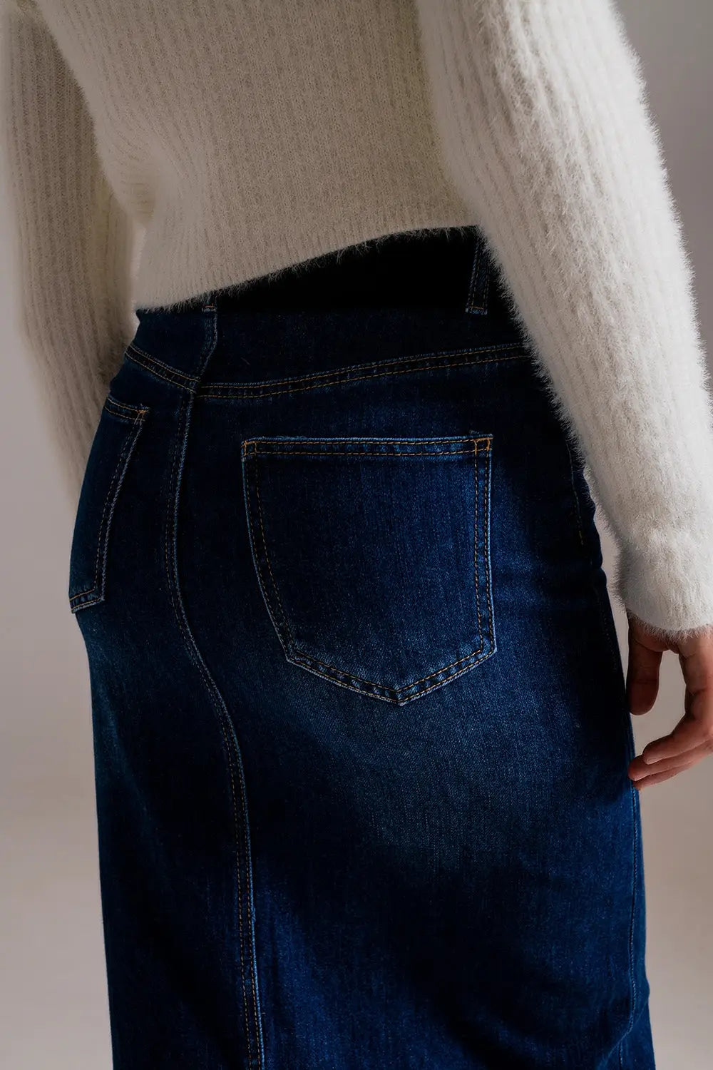 Full Length Stretch Denim 90’s Skirt in Dark Wash - Skirts