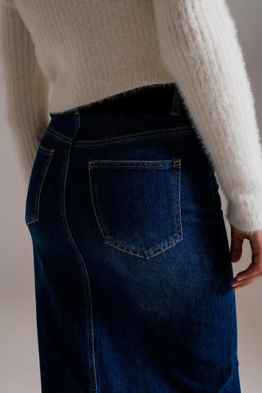 Full Length Stretch Denim 90’s Skirt in Dark Wash - Skirts