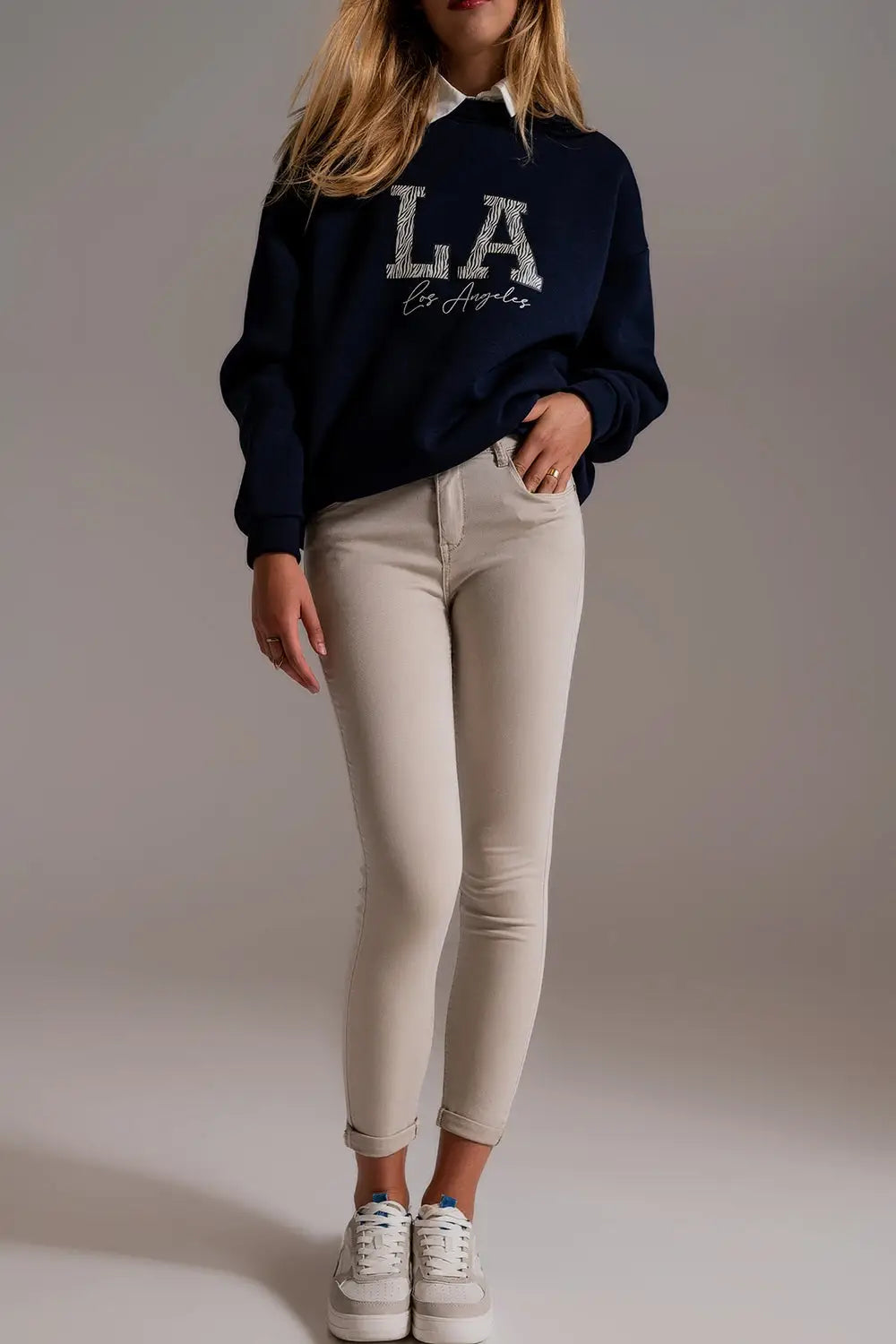 Beige ankle jeans with soft wrinkles - Pants Colored Jeans