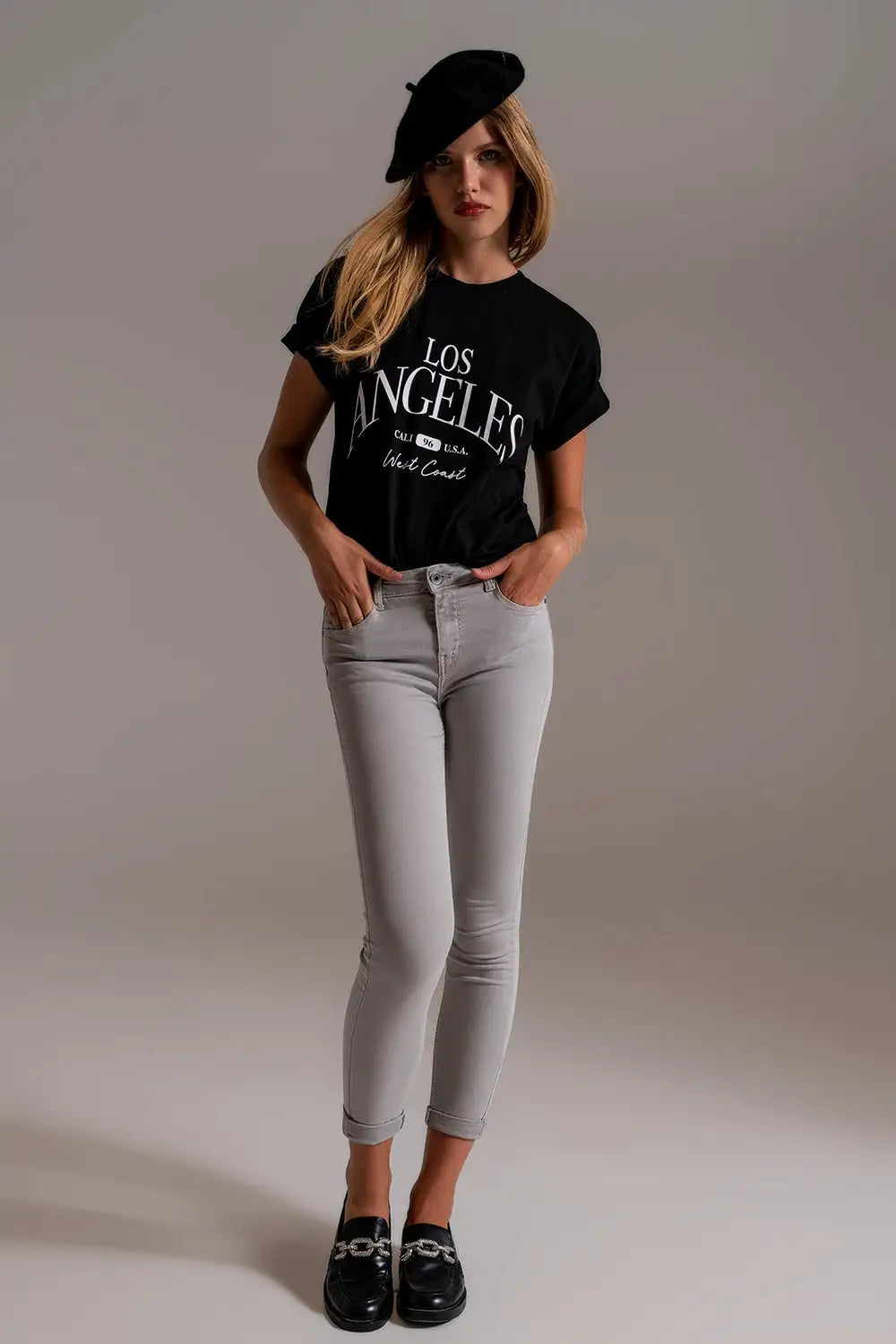Light gray ankle jeans with soft wrinkles - Colored Jeans