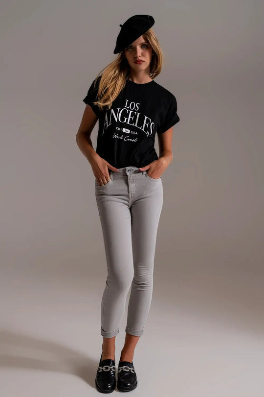 Light gray ankle jeans with soft wrinkles - Colored Jeans