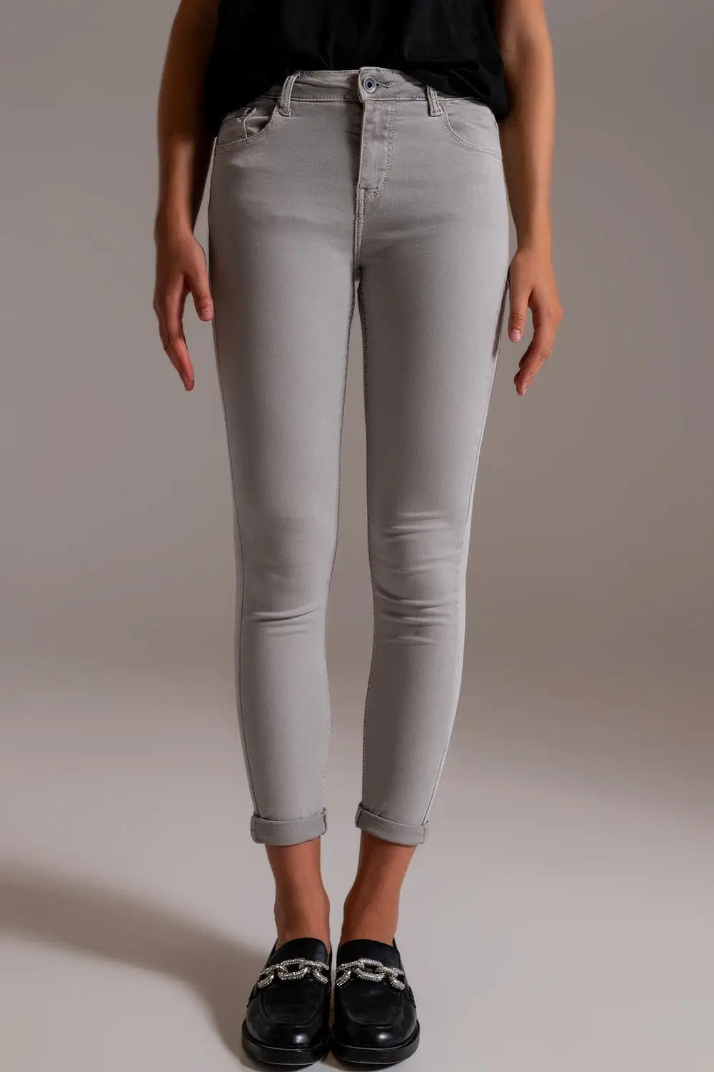 Light gray ankle jeans with soft wrinkles - Colored Jeans