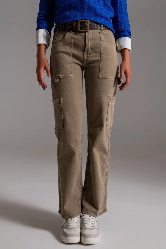 Straight Leg Cargo Pants in brown beige - Pants Colored Jeans
