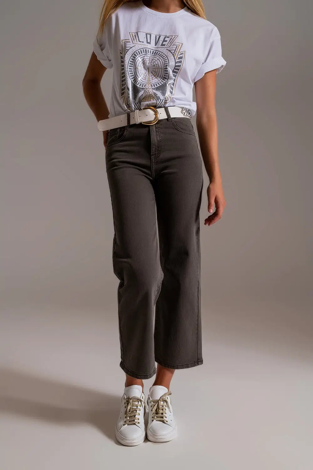 Cropped wide leg jeans in grey - Colored Jeans