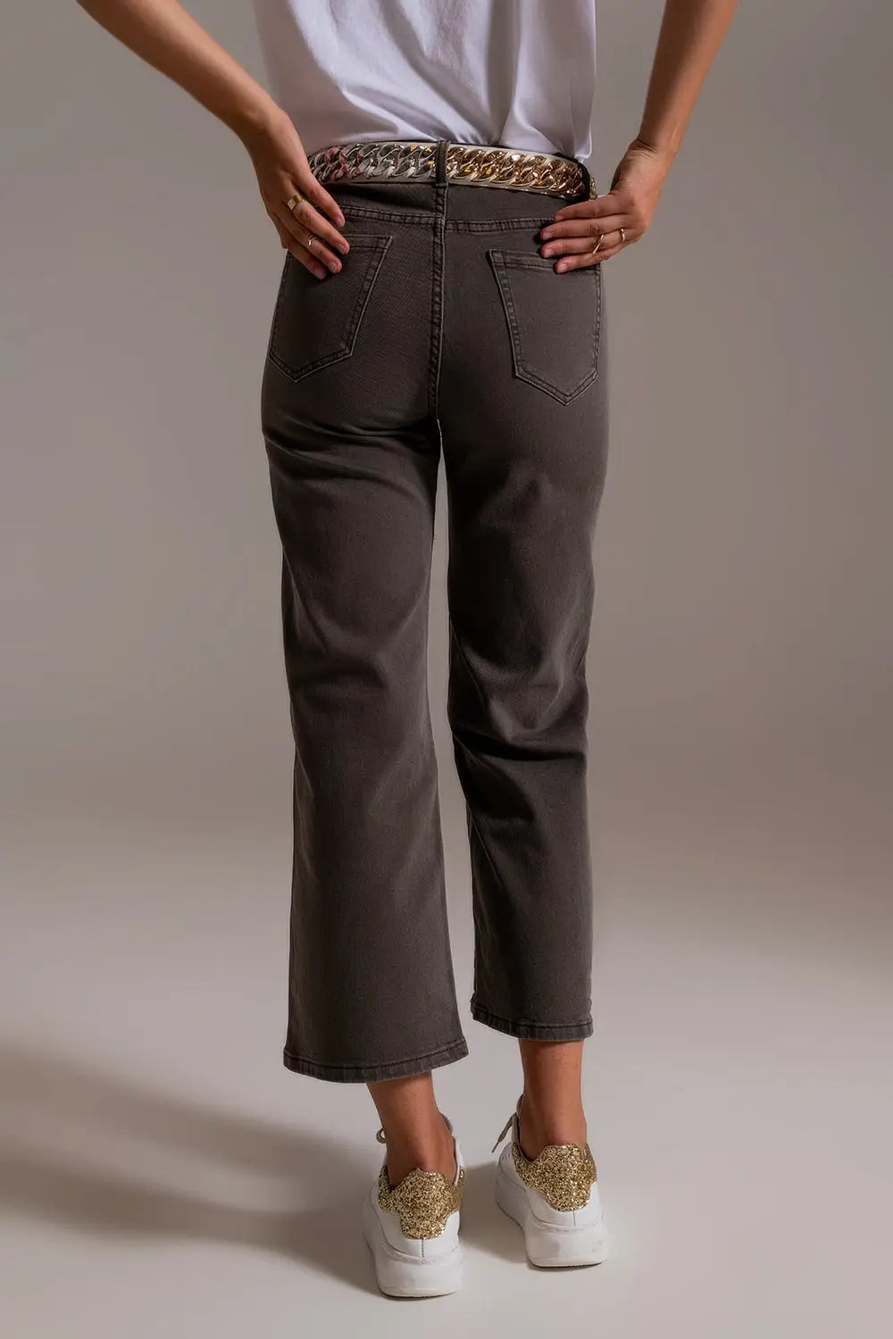 Cropped wide leg jeans in grey - Colored Jeans