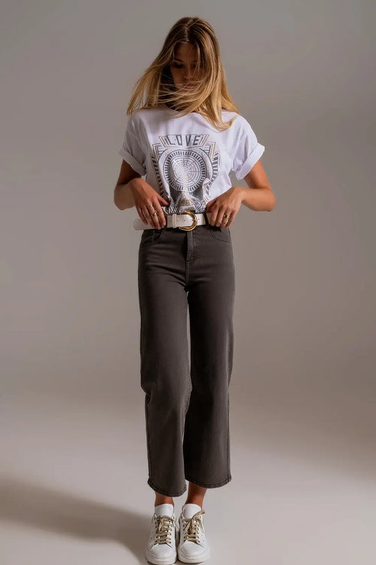 Cropped wide leg jeans in grey - Colored Jeans