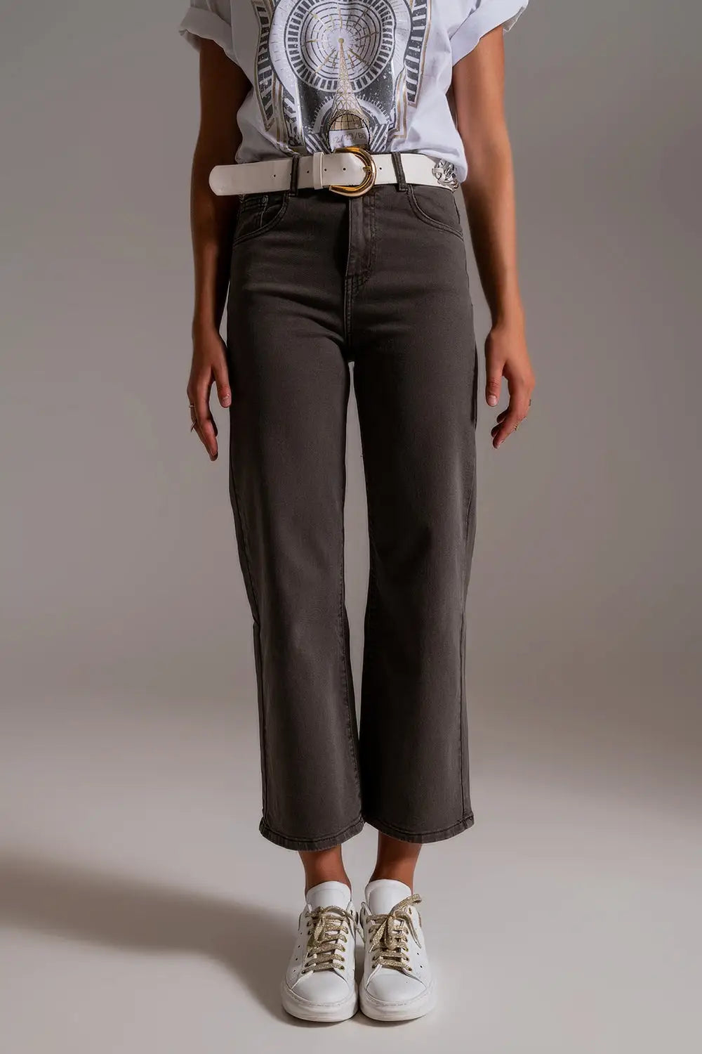 Cropped wide leg jeans in grey - Colored Jeans