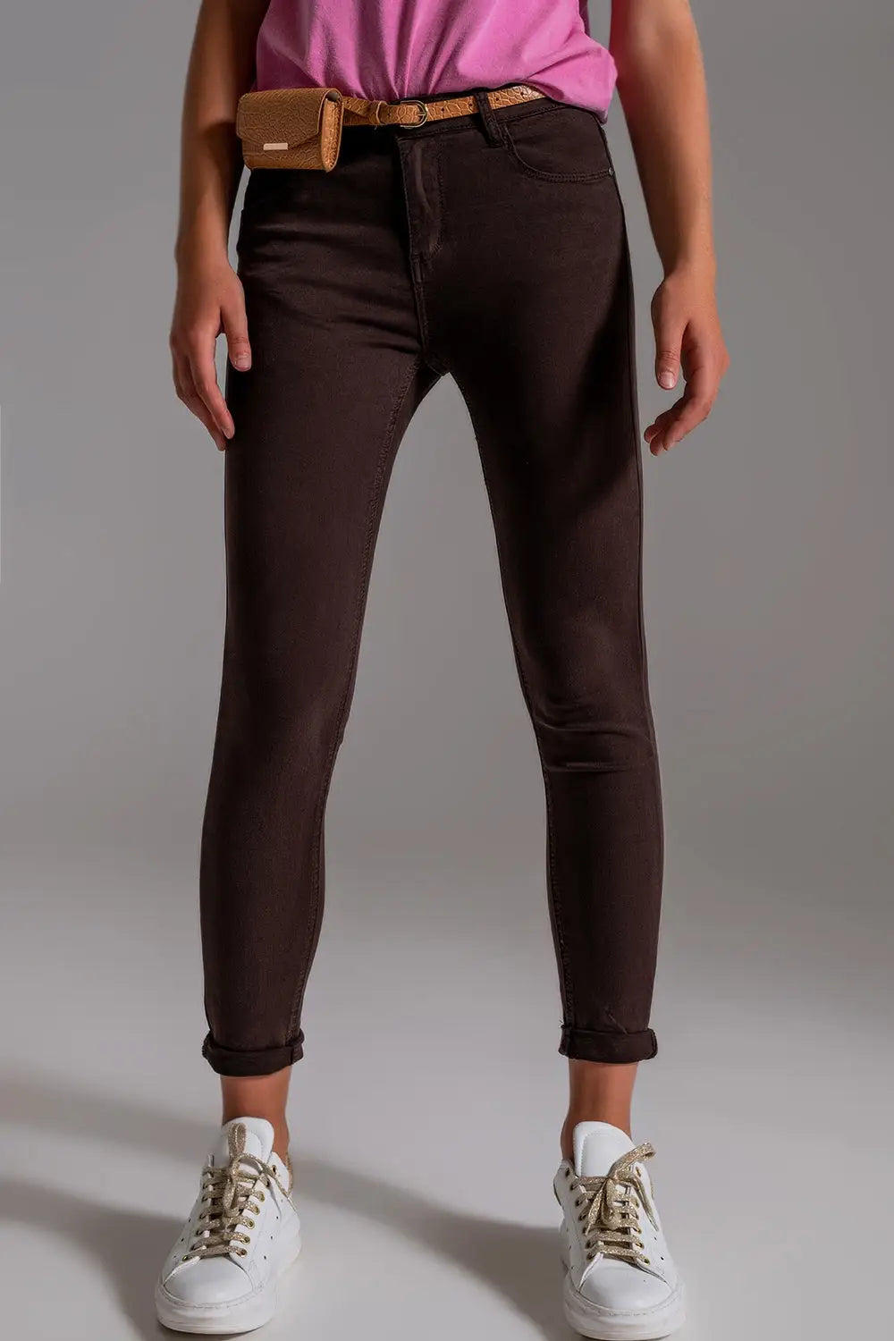 High waisted skinny jeans in brown - Colored Jeans