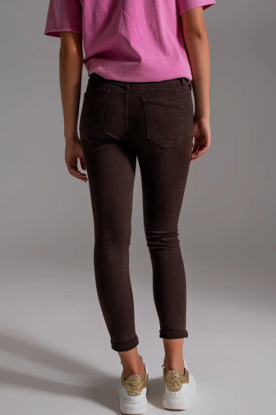 High waisted skinny jeans in brown - Colored Jeans