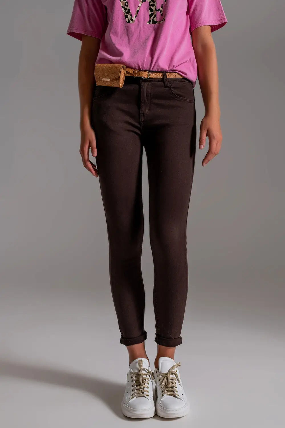 High waisted skinny jeans in brown - Colored Jeans