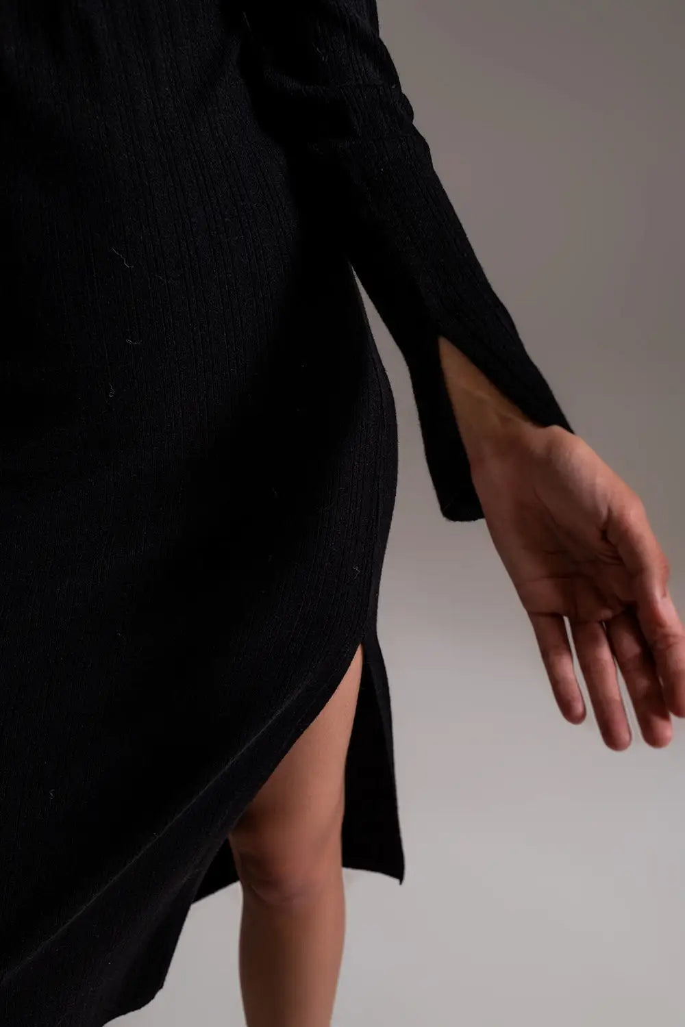 Midi Knit Dress With Square Neckline in Black - Dresses